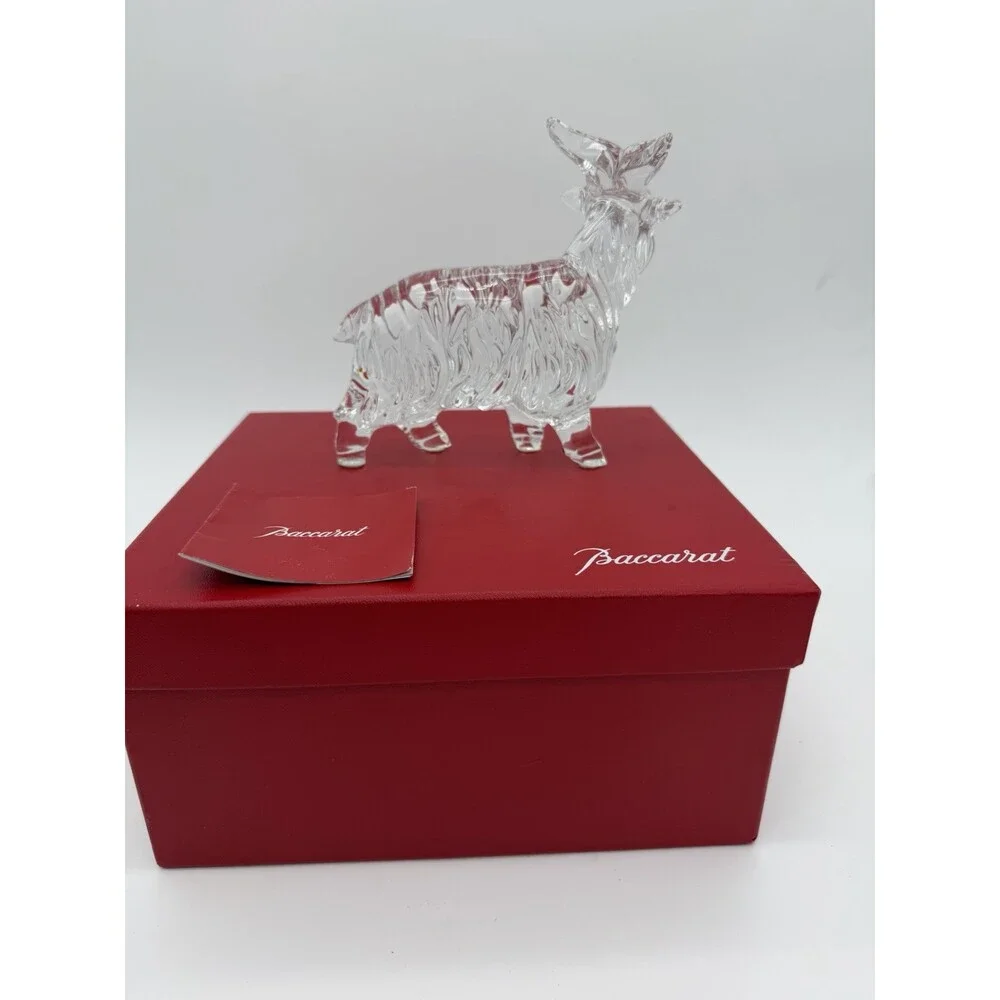 Rare Baccarat Crystal France Clear Long Hair Goat Solid Figurine Sheep Boxed